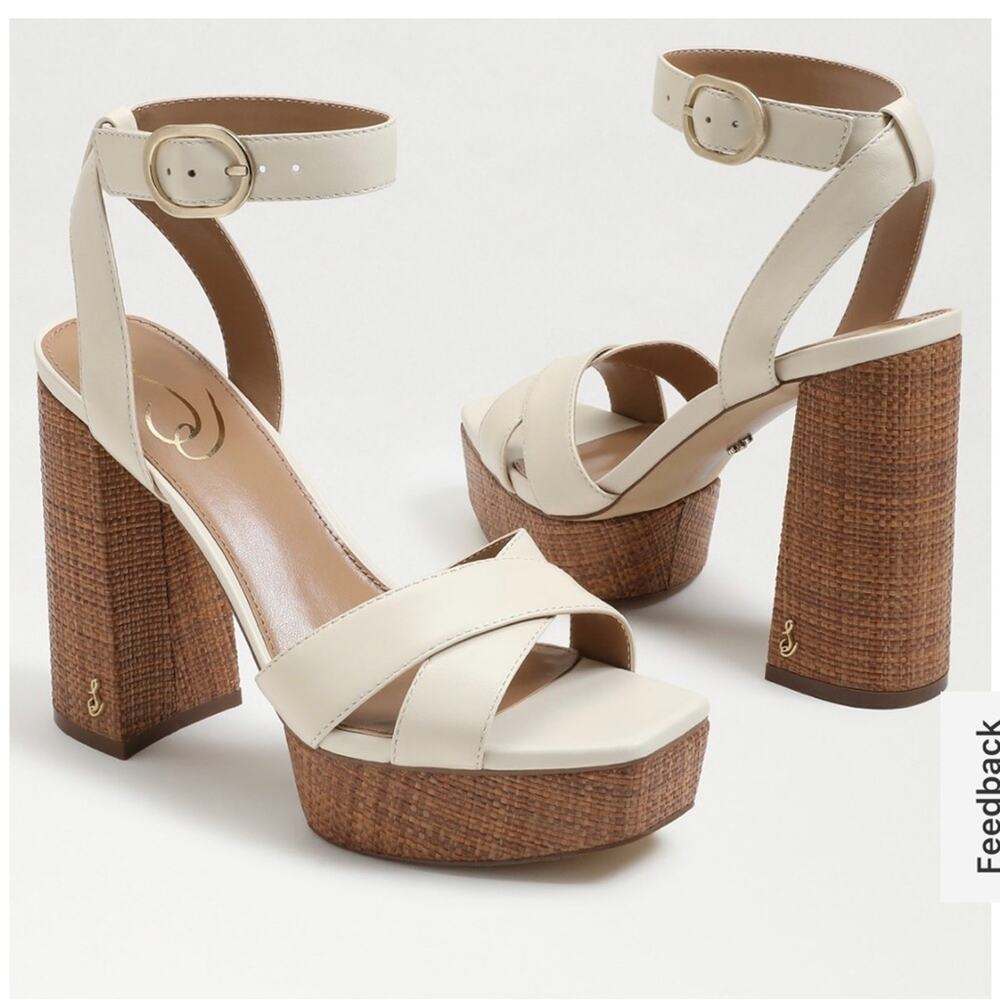 Sam Edelman Cream Platform Block Heel Sandals Size 9 NWT leather - Picture 2 of 13